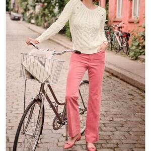 Talbots Pink Stretch Corduroy Flare Leg Pants Size 10 High Waist Flat Front